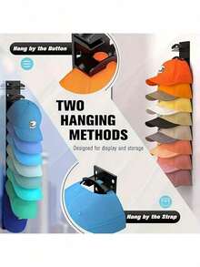Baseball Cap Organizer 1/2Piece, Wall Mounted Hat Rack With Strong Adhesive, Holds Up To 10 Hats(2-Piece Set Holds 20 Hats), Hangs On Wall, Behind Door, Door Frames, Closet, Can Be Displayed And Stored, Beautiful And Practical, Hat Organizer Multi-Layer Two Mounting Methods (Black) - 2件 - 查看 2