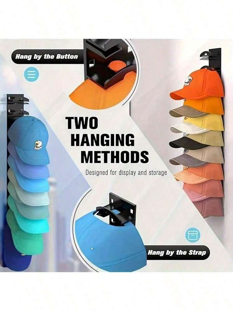 Baseball Cap Organizer 1/2Piece, Wall Mounted Hat Rack With Strong Adhesive, Holds Up To 10 Hats(2-Piece Set Holds 20 Hats), Hangs On Wall, Behind Door, Door Frames, Closet, Can Be Displayed And Stored, Beautiful And Practical, Hat Organizer Multi-Layer Two Mounting Methods (Black) - 2件 - 查看 2