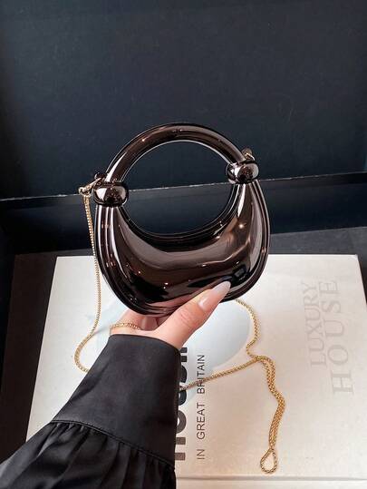 New Acrylic Mini Handbag, Fashion Clutch Purse, Personalized Crescent Moon Shaped Evening Bag With Detachable Strap