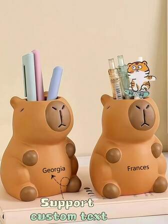 1 pezzo Scatola portaoggetti personalizzabile con testo, scatola da scrivania decorativa per ufficio con cartoni animati carini, contenitore cilindrico per strumenti di trucco creativo e divertente, portapenne per forniture scolastiche per studenti, adatto per interni, scrivania da ufficio, regalo per amici