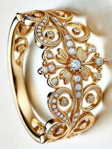 14k Gold Plated Elegant Women's Wedding Ring With Shiny Synthetic Zirconia, Symbolizing Beautiful And Graceful Engagement/Wedding Band, Luxury Jewelry On Both Sides - Gold - View 3