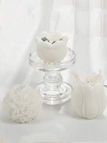 1pc White Flower Candle, Scented Candle, Vintage Home Decor, Suitable For Christmas, Mother's Day Gifts And Holiday Parties, Featured With Clustered Flowers And Delicate Petal Details, Perfect For Valentine's Day, Birthday Gifts, Holiday Decorations And Home Fragrance. - Multicolor - View 4