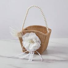 Cesta de flores rústica para niña, cesta floral de arpillera, suministros para bodas, cesta de boda para la novia - Multicolor - Ver 6