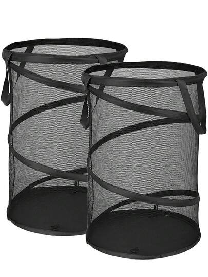 Collapsible Pop Up Laundry Basket, Hamper With Sturdy Handles And Side Pocket - Mesh Portable Foldable Dirty Clothes Hamper For Dorm, Laundry Room, Bathroom And