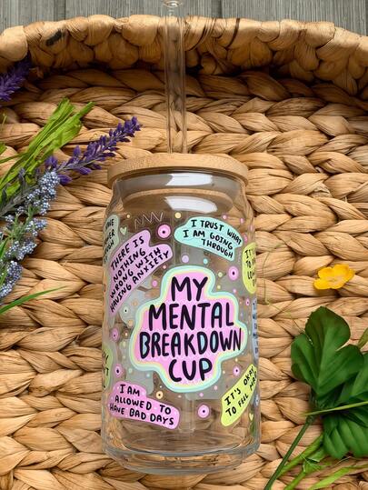 1 套带盖吸管玻璃杯，字母印花冰抹茶咖啡玻璃吸管杯，高硼硅玻璃吸管杯 - 送给朋友的最佳礼物！