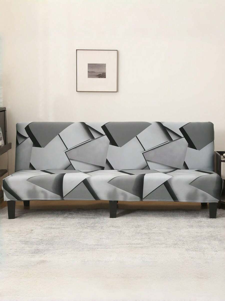 1pc Armless Sofa Bed Cover, Stretch Polyester Fiber Sofa Slipcover, Knitted Milk Silk All Season