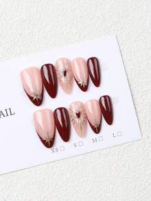 10片手工杏仁形红色法式全甲贴纸，手绘3D爱心图案，时尚精致。轻松打造时尚美甲，为指尖增添浪漫气息，大胆展现时尚品味。完美适用于派对、晚宴和日常佩戴。是送给女性和女孩的绝佳礼物。 - 紅色 - 查看 4