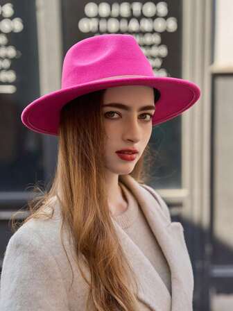 LEAJOURNO. 1 pieza Sombrero unisex de ala ancha y parte superior redonda, sombrero de fieltro vintage, sombrero fedora con correa de cuero, adecuado para otoño/invierno