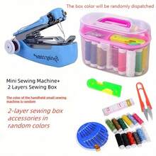 Portable Mini Handheld Sewing Machine With Dual Layer Storage Box And Dual Needle System - Compact Travel Sewing Kit, Dual Needle System, Durable Metal Construction, Ergonomic Handle, Ideal For Home And Travel Use