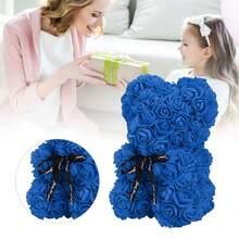 Adorable Artificial Rose Bouquet In The Shape Of A Bear With A Bow For Valentine's Day Decoration. - Blue - View 5