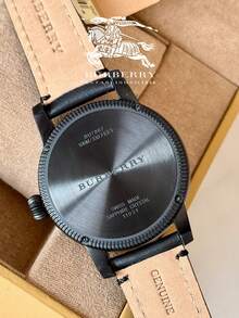 Burberry Utilitarian GMT Subdial Black Leather Band Men's Watch - Black - View 10