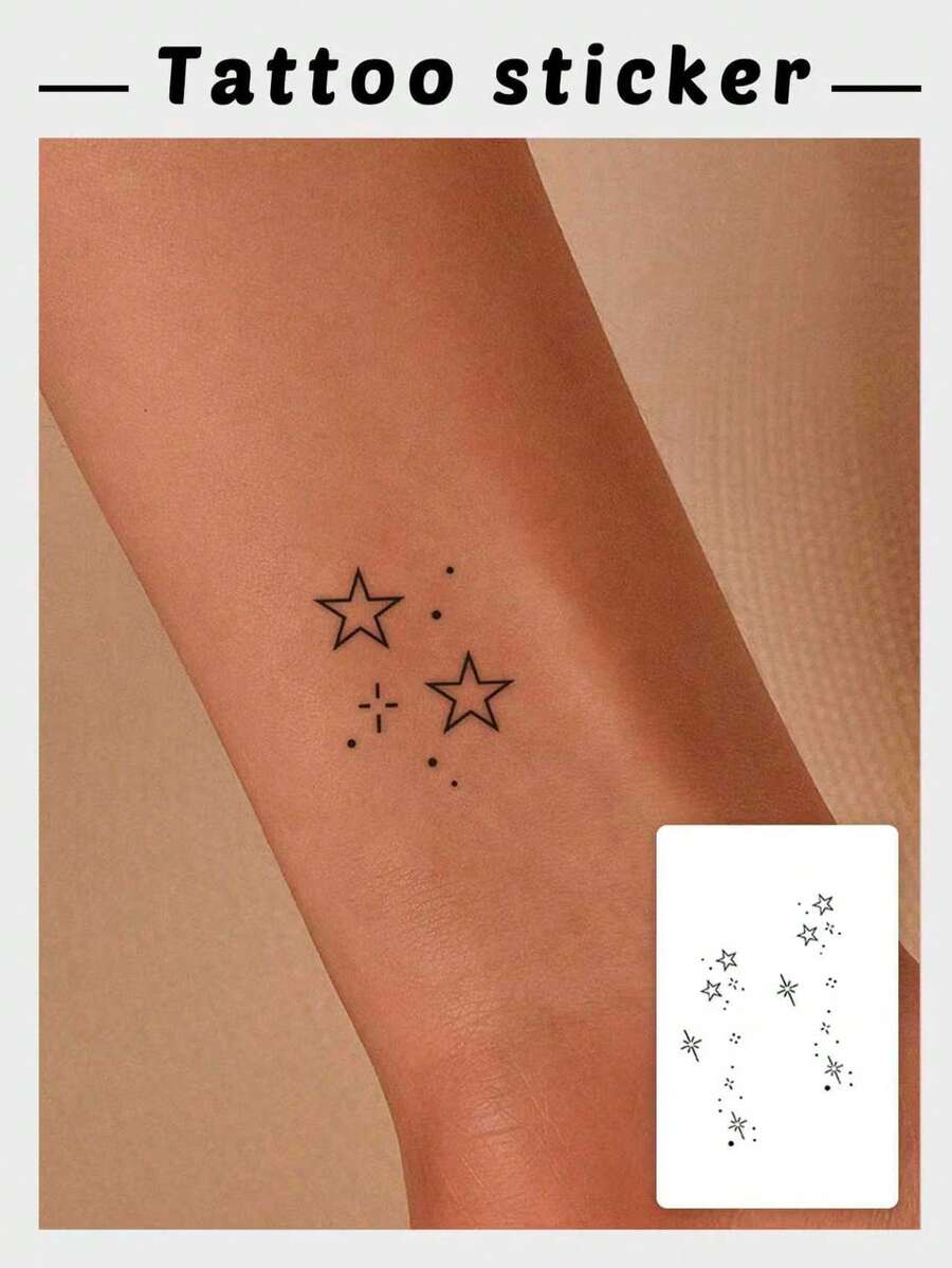 1张简约线条精致临时纹身贴纸，防水防汗不反光，一次性使用 - 黑色 - 查看 1