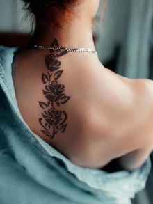 Hana Hand Drawn Tattoo Hollow Template Minimalism Hana Bride Elegant Lace Mandala Flower Pattern Sticker Suitable For Hands, Feet, Shoulders, Neck, Collarbone Semi Permanent Fake Tattoo Sticker 1 Pack - Black - View 3