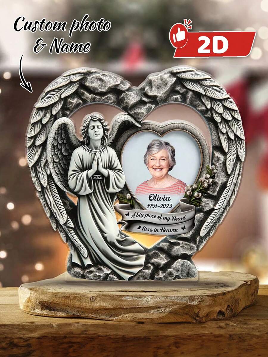 Customized Angel Memorial Acrylic Plaque - Memorial Gift For Family - Angel Forever, Angel In Our Hearts Forever. Father's Day Gift, Multifunctional, Decorative, Reusable, Exquisite And Fashionable, High Quality, Colorful, Modern Minimalist, Customizable, Personalized, Unique, Home Decor, Customized Crafts, Home Living, Christmas Home Atmosphere, Souvenir, Reusable, Cute, High Quality, Elegant Living, Art Living