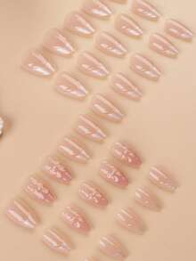 24 miếng dán móng tay kiểu Pháp màu trắng, ngắn, phủ kín toàn bộ móng, có các màu hồng, màu da, màu trắng, phù hợp cho phụ nữ và bé gái, dụng cụ làm móng nghệ thuật, trang trí móng tay dịp Giáng sinh. - Nhiều màu - Xem 3