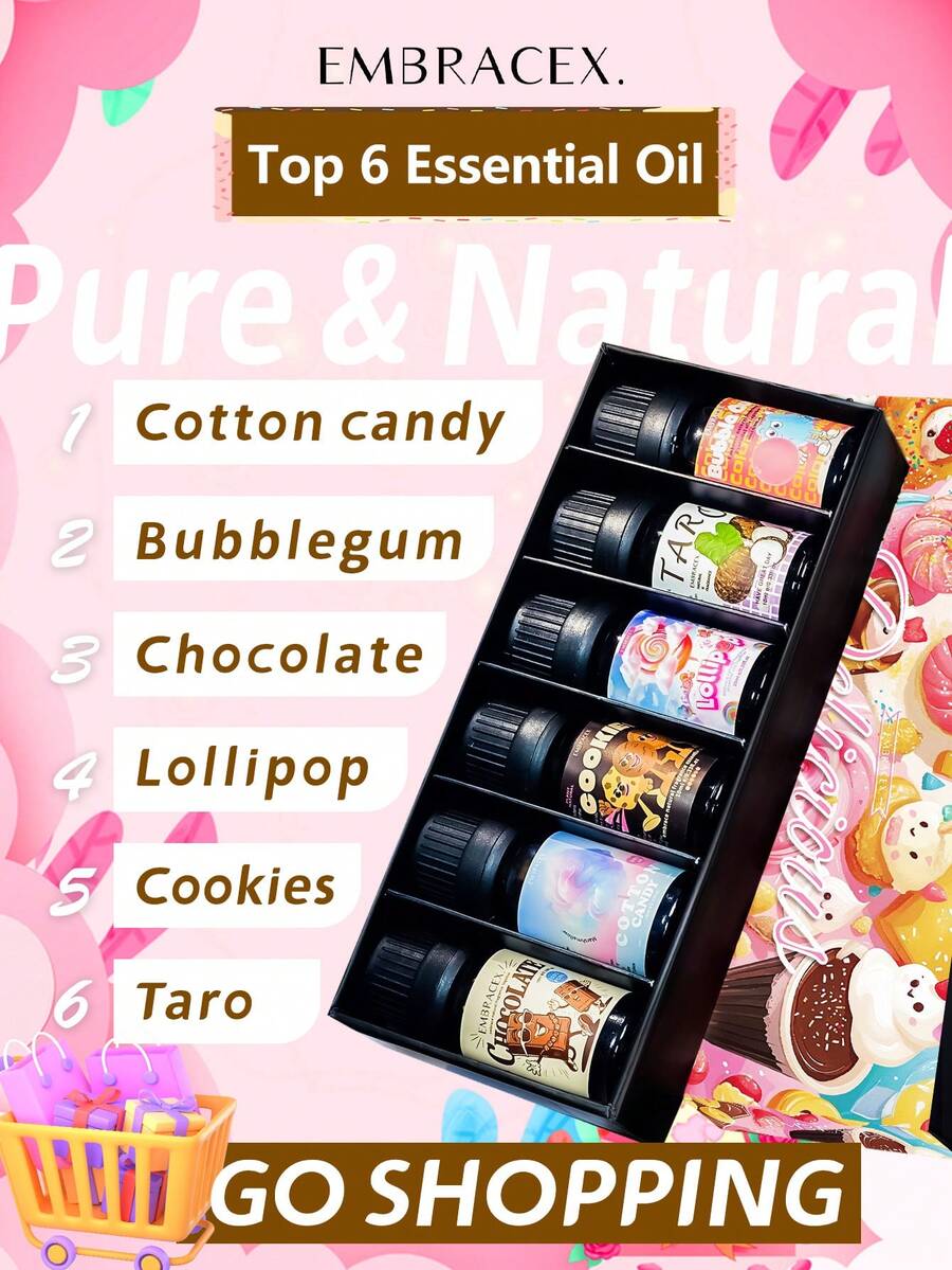 EMBRACEX. Bộ 6 chai/1 chai tinh dầu thơm hương tráng miệng ngọt ngào 10ml, quà tặng ngày lễ, thích hợp dùng cho máy tạo độ ẩm, máy khuếch tán tinh dầu, làm nến, máy khuếch tán bằng mây, nước hoa ô tô, tăng cường hương thơm thanh lịch.