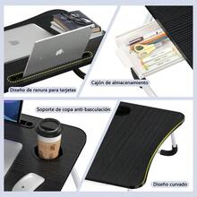 R-Escrito para  con Caón de Almacenamiento/Porsos Mesa portátil para cama sofá Lectura mesa pequeña Bandea de Cama con ranura Escrito para cama sofá trabao comer lectura - Negro - Modelo de apoyo negro - Ver 4