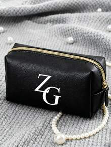Customized Name Makeup Bag Personalized Letter Cosmetic Bag Sanitary Napkin Storage Bag Travel Leather Toiletry Bag Bridesmaid Birthday Gift Bridal Party Favor Bachelorette Party Favor Large Capacity Multi-Functional Storage Bag For Women - Multicolor - View 5