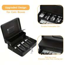 Large Capacity Secure Cash Box With Safety Spring Clip Lock - Heavy Duty Metal Structure, Comes With Removable Coin Tray And Cash Organizer, 4 Styles Available. Piggy Bank Design Option Available.