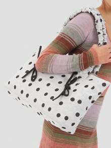 1 pieza Bolso de hombro/bolso de mano de gran capacidad minimalista con decoración de lunares y lazo, adecuado para salir, viajar, comprar, vacaciones - Multicolor - Ver 2