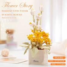1件DIY创意模块化积木永生花篮，包含百合、玫瑰、向日葵、紫罗兰、郁金香、康乃馨、菊花、扶桑花等花卉盆栽装饰，生日/万圣节/圣诞节礼物 - 彩色 - 查看 18