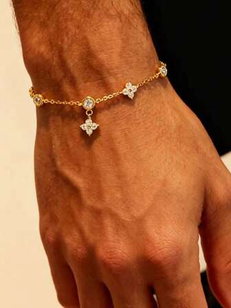 1 pièce Bracelet en acier inoxydable incrusté de diamants à la mode, convient pour le port quotidien des hommes