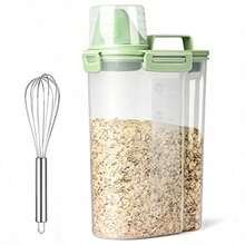 Contenedores hermeticos para almacenamiento de alimentos secos de arroz dispensador de plastico sin BPA con boquilla vertedera taza de medicion para cereales harina y suministros para hornear incluye un batidor de acero inoxidable - forropolarverdeconlicenciaoficialdestarwarssilentonecrew - Ver 1