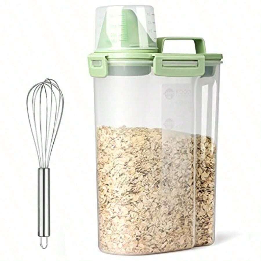 Contenedores hermeticos para almacenamiento de alimentos secos de arroz dispensador de plastico sin BPA con boquilla vertedera taza de medicion para cereales harina y suministros para hornear incluye un batidor de acero inoxidable - forropolarverdeconlicenciaoficialdestarwarssilentonecrew - Ver 1