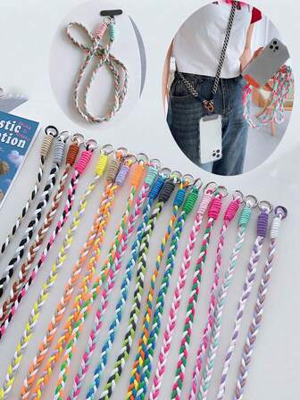 1 pieza Estilo Ins Cadena colgante universal resistente al agua para teléfono móvil, vaso, llaves, con diseño de trenzado diagonal a juego de color, correa para el hombro y colgante largo resistente a caídas para teléfono móvil