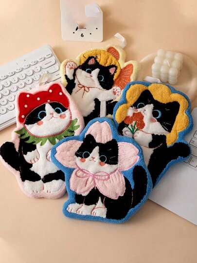 4 件/1 件可爱猫咪毛绒毛巾，超强吸水手巾，悬挂式浴室厨房装饰毛巾，吸水易清洁，个性化毛巾