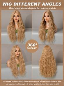 Long Wavy Curly Dusty Blonde Wigs For Women Synthetic Middle Part Without Bangs Wig, High Quality Heat-Resistant Fiber Costume Wig For Party Cosplay Wear, Masquerade Ball Wear, Music Festivals & Carnival Use 26 Inch - 金色 - 查看 5