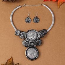 夸张的多层树脂吊坠，铝线编织手工串珠项链和耳环套装，时尚复古波西米亚风格，适合派对、婚礼、度假等场合。 - 銀色的 - 查看 3