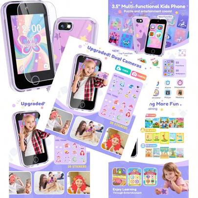 JOYJAM - Telefono inteligente para niños de 3 a 8 años regalo de cumpleaños de Navidad con camara doble reproductor de musica rompecabezas pantalla tactil para niños de 3 4 5 6 7 8 añosConveniente y duradero, para niños