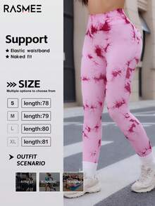 Women's Yoga Pants, Random Print Seamless High Waist Running, Fitness And Sports Leggings - Pink - View 3