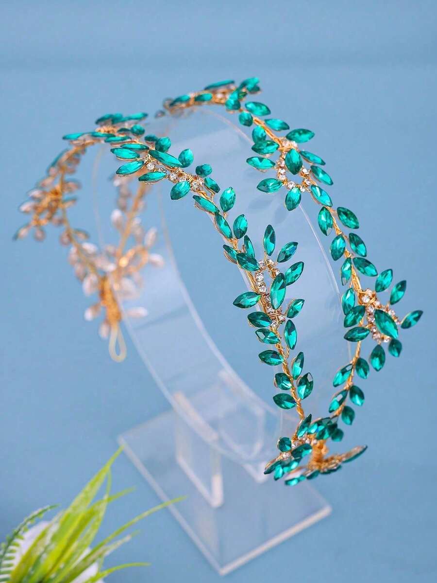 1 chiếc băng đô cài tóc đính pha lê sang trọng dành cho nữ, phụ kiện cài tóc cô dâu trong đám cưới, phụ kiện cài tóc dự tiệc/biểu diễn. - màu xanh lá - Xem 1