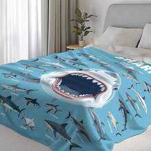 1pc Ultra-Soft Flannel Shark Diversity Chart Throw Blanket – Vintage Style, Light Blue With Realistic Shark Illustrations, Home, Office, Or Travel – Cozy All-Season Comfor - Multicolor - View 4