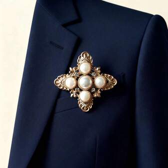 1 Stück modische, personalisierte Brosche mit Strass und Perlen, geometrisches Muster im Vintage-Barock-Stil