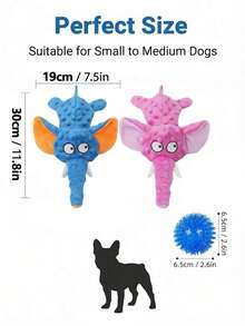2 Peças Conjunto de Brinquedos Mastigáveis Interativos para Cachorros, Incluindo Elefante de Pelúcia com Apito e Bola de Borracha Texturizada Durável, Adequado para Cachorros Pequenos, Médios e Filhotes - Multicolorido - Visão 3