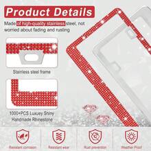 [Free Shipping]Bling License Plate Frame For Women, 1Pack Rhinestone Handcrafted Crystal Premium Stainless Steel, Stainless Steel Car Accessories With Diamond Sparkle Glitter Caps (Red),1pc,Red - 紅色 - 查看 4