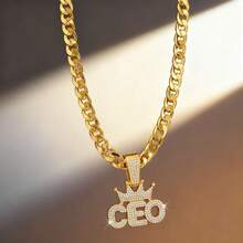 [Collar de alas doradas con zafiro azul en  de múltiples cadenas]Cadena gruesa de oro dorado + colgante con diamantes | Arma de  cool | Complemento para gente  con personalidad en salidas callejeras/fiestas hip-hop - director ejecutivo - Ver 6