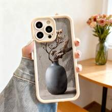 Cubierta de teléfono con diseño de jarrón gris y rama seca para iPhone 14 Pro Max negro elegante estilo minimalista para uso diario y trabajo - Burdeos - Ver 4