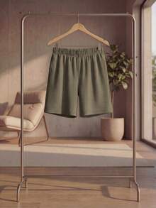 DEVIT - Short 3/4 negro para mujer estilo casual, tela rib acanalada elástica, pretina ancha sin jareta ni bolsillos, diseño básico cómodo y versátil hasta la rodilla ideal para outfits diarios, deportivos o de descanso - Verde militar - Ver 10