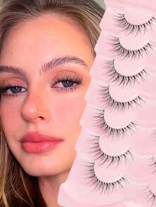7 Pairs Cat Eye False Eyelashes, Transparent Band Faux Lashes, Fox Eye Fake Lashes, Natural Criss-Cross Thin Eyelashes, Cosplay Makeup Tools - Cat Eye Lashes - View 1