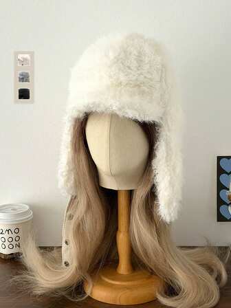 Plysch Ushanka-hatt för kvinnor, varm vindtät hörselskyddande vintermössa, tjock fleecefodrad pilothatt, söt bomberhatt med öronlappar för höst/vinter