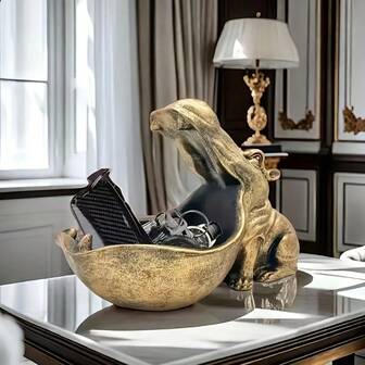 [Big Mouth Hippo Sculpture] Big Mouth Hippopotamus Resin Statue - Interior Decoration, Garden Sculpture, Desktop Decoration, Storage Box, Fruit Plate, Key Bowl, Home Decoration