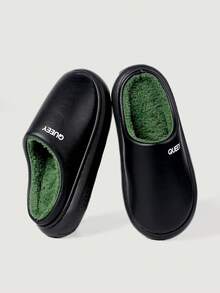 Men's Leather Slippers, New Winter Indoor Home Warm Plush Thick Sole Comfortable Slippers - Black - View 3