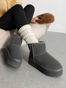 Women's 1.96 Inch Platform Ankle Winte Snow Boots Genuine Suede Classic – Faux Fur Lining Water-Resistant With DIY Bows,, Memory Foam Insole, And Anti-Slip Outsole Christmas Holiday Festive Grey Boots - 灰色 - 查看 7