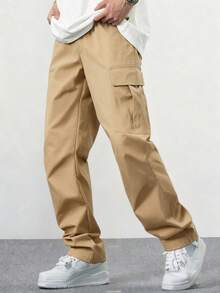 1 件 Tween Boy 舒适百搭宽松直筒多口袋休闲裤，春夏秋 - 卡其色 - 查看 4