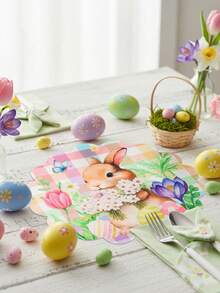 4pcs Easter Thickened Linen Placemats, Tulip Rabbit Egg Pattern, Washable Round Linen Placemats With Scalloped Edges - Vibrant Floral Design, Suitable For Home Decor, Perfect For Daily Use And Holiday Parties, Seasonal Tableware, Holiday Table Setting, Spring Theme Decor, Durable Fabric, Hand Wash Only, Decorative Placemats, Party Host, Family Gathering - Multicolor - View 9
