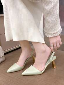 Nuevo temperamento puntiagudo en verano zapatos franceses con talón pequeño Baotou tacones altos mujeres transpirables con sandalias de moda, Zapatos de tacón de mujer - Verde - Ver 7